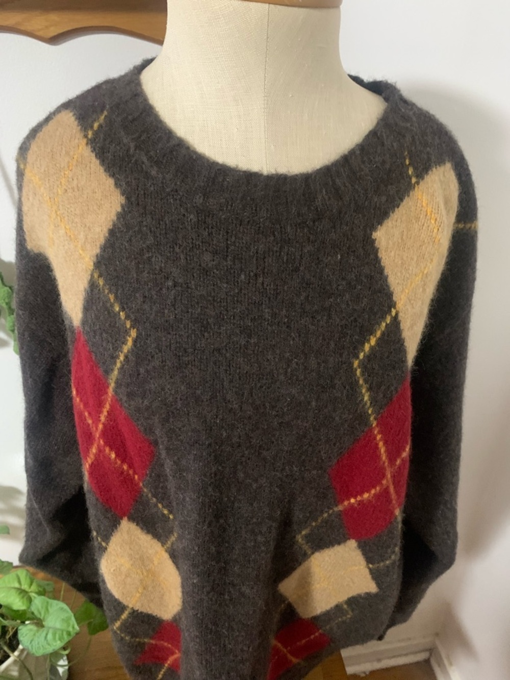 Eddie Bauer Vintage 90s y2k 100% Lambswool Argyle SweaterSize L - Picture 7 of 16
